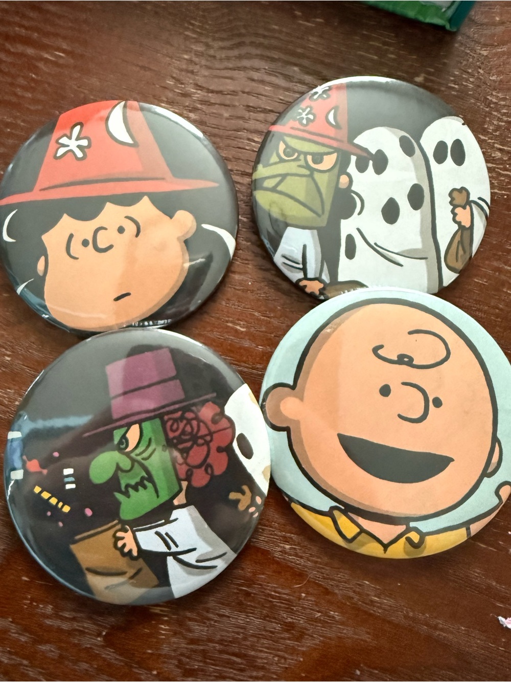 Charlie Brown and Halloween Character Button Set - Orange, Black, Green, White